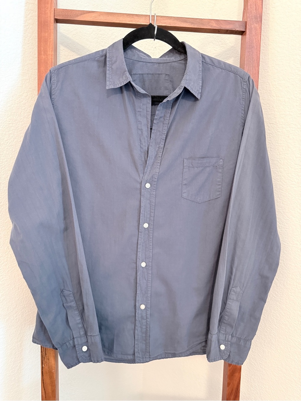 Frank & Eileen Barry Tailored Button Up Shirt Grey Slate Blue Cotton Large